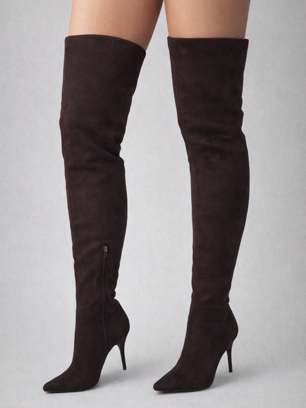 Azalea Wang Halina Chocolate Thigh High Boots – Suede Stiletto – Size 6, 7, 7.5
